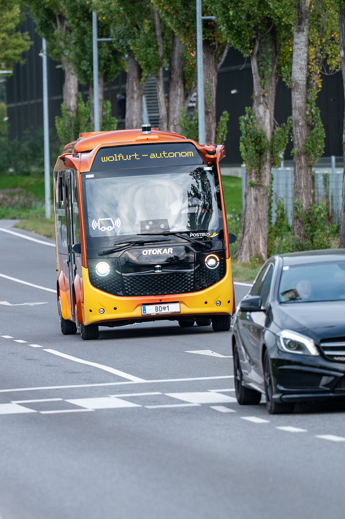 Vollautomatisierter Bus auf der Strecke in Wolfurt