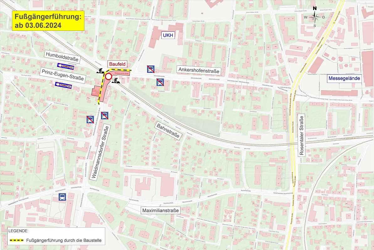 Umleitung Fußgängerführung Juni 2024 Waidmannsdorf