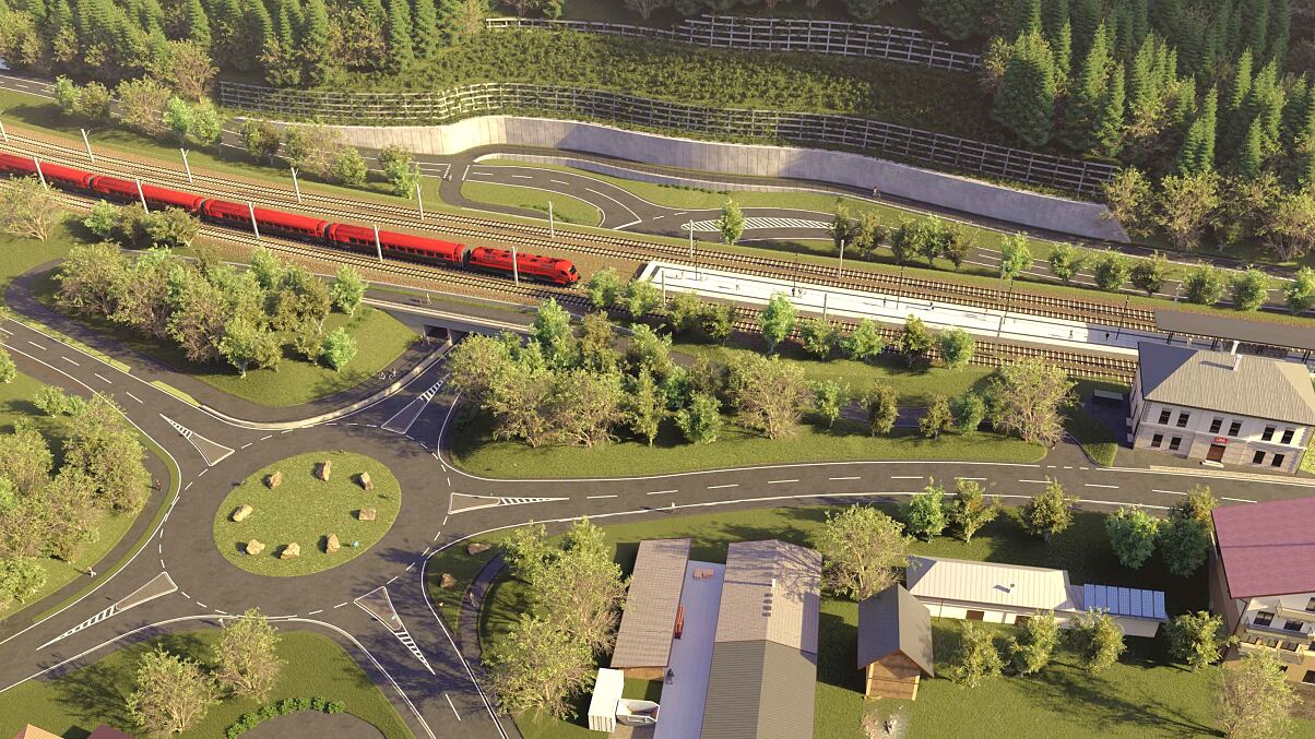 Visualisierung Luftbild Unterführung Föderlach mit Kreisverkehr