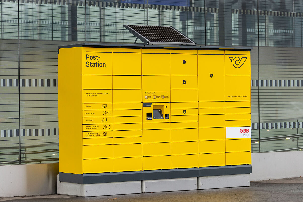 Post-Paketstation am ÖBB-Bahnhof Leobendorf